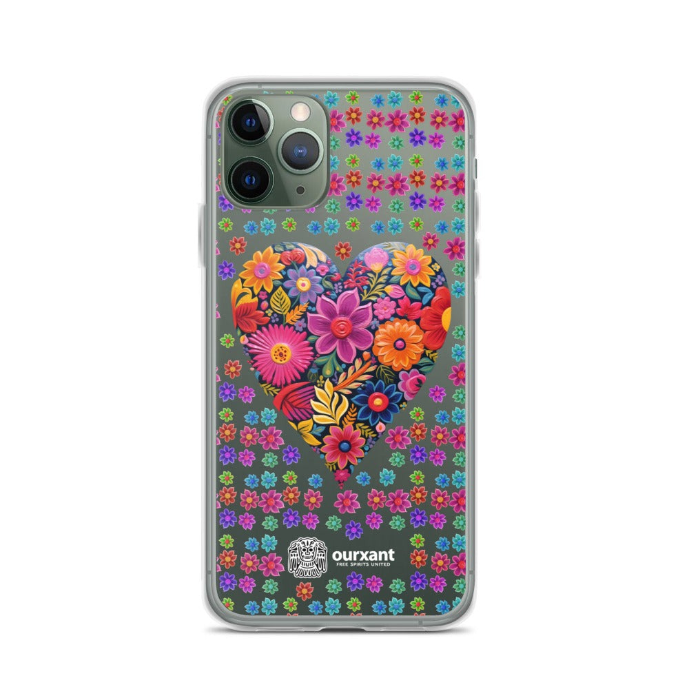 iPhone, phone case, sleek, protection, scratches, dust, oil, dirt, solid back, flexible sides, cuts, holes, original artwork, oil painted style, Mexican flowers, love, colorful, individuality, vibrant, unique design, cultural heritage, mood, joy, positivity, serenity, durability, long-lasting, style, artistic statement, Latina Accesories, Latina iPhone Cases, Mexican Heart, iPhone X case, iPhone 11 case, iPhone 12 case, iPhone 13 case, iPhone 14 case