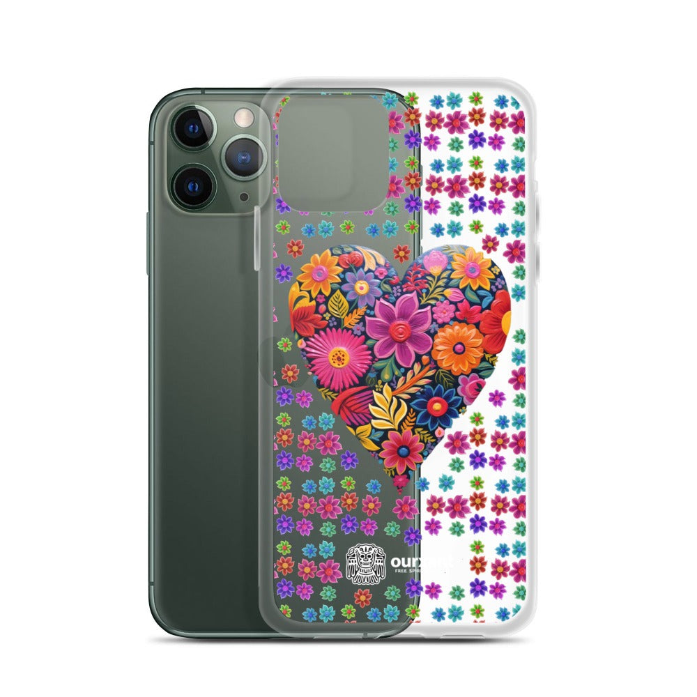 iPhone, phone case, sleek, protection, scratches, dust, oil, dirt, solid back, flexible sides, cuts, holes, original artwork, oil painted style, Mexican flowers, love, colorful, individuality, vibrant, unique design, cultural heritage, mood, joy, positivity, serenity, durability, long-lasting, style, artistic statement, Latina Accesories, Latina iPhone Cases, Mexican Heart, iPhone X case, iPhone 11 case, iPhone 12 case, iPhone 13 case, iPhone 14 case