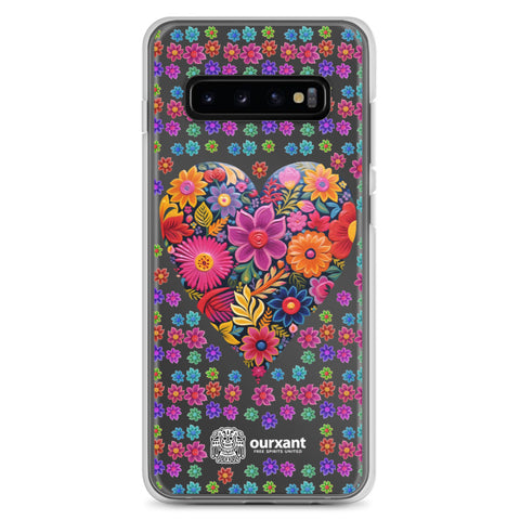 Samsung, phone case, sleek, protection, scratches, dust, oil, dirt, solid back, flexible sides, cuts, holes, original artwork, oil painted style, Mexican flowers, love, colorful, individuality, vibrant, unique design, cultural heritage, mood, joy, positivity, serenity, durability, long-lasting, style, artistic statement, Latina Accesories, Latina Samsung Cases, Mexican Heart