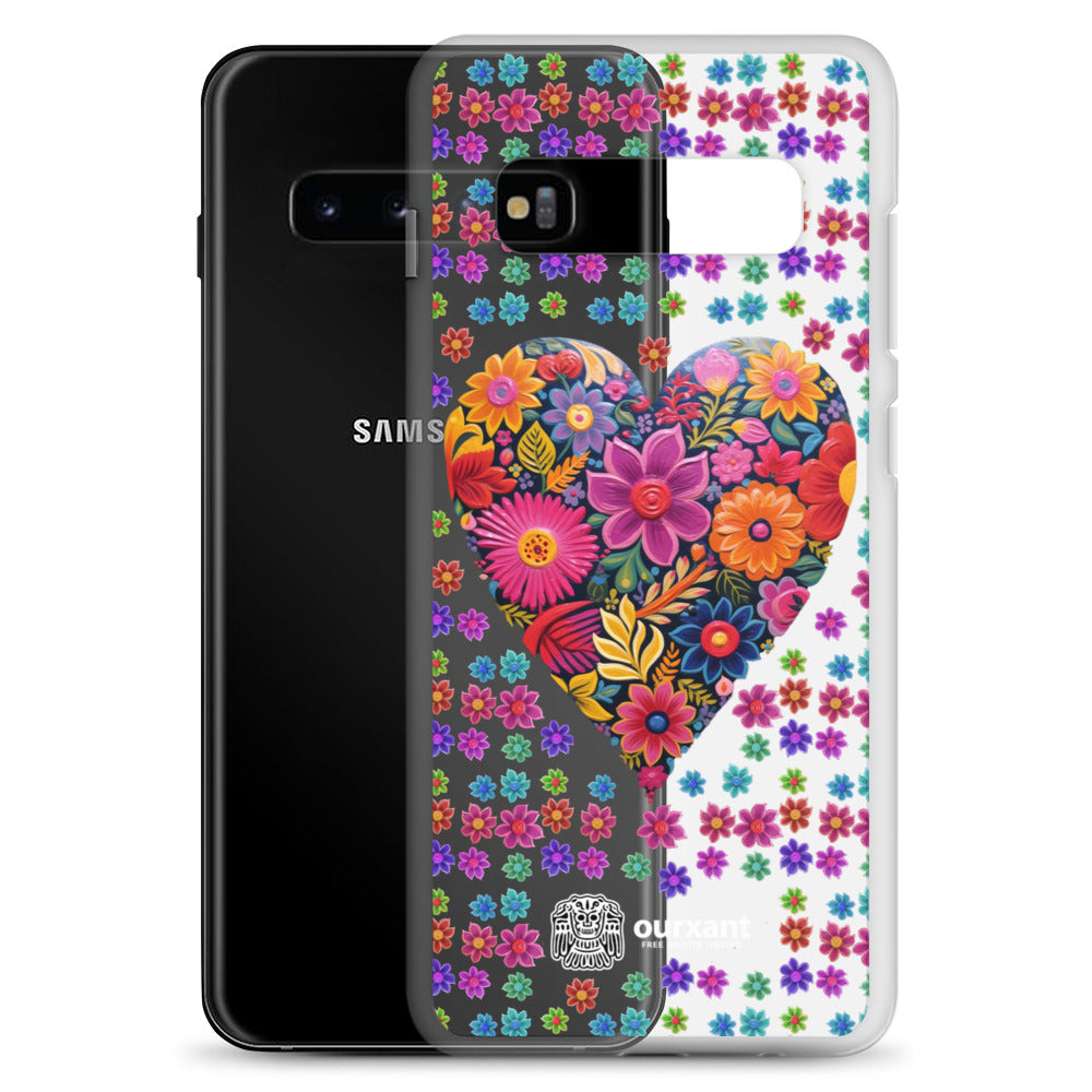 Samsung, phone case, sleek, protection, scratches, dust, oil, dirt, solid back, flexible sides, cuts, holes, original artwork, oil painted style, Mexican flowers, love, colorful, individuality, vibrant, unique design, cultural heritage, mood, joy, positivity, serenity, durability, long-lasting, style, artistic statement, Latina Accesories, Latina Samsung Cases, Mexican Heart