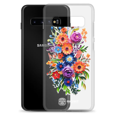 Samsung case, Phone protection, Sleek design, Mexican floral art, Oil-painted flowers, Scratch-resistant, Dustproof, Oil-resistant, Dirt-resistant, Solid back, Flexible sides, Precise alignment, Port openings, Fashionable, Elegance, Sophistication, Natural beauty, High-quality, Attention to detail, Apple accessory, Latinx accessory, Latina accessory, Mexican accessory, Samsung S23 Case