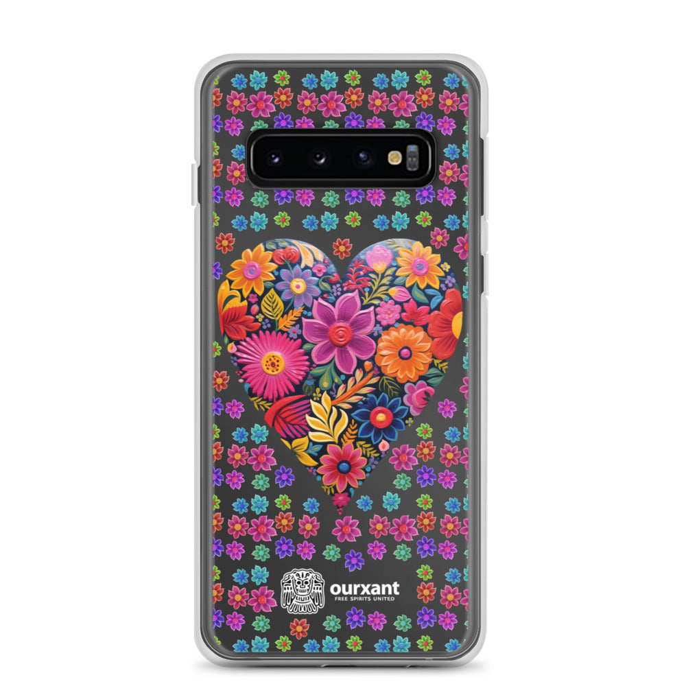 Samsung, phone case, sleek, protection, scratches, dust, oil, dirt, solid back, flexible sides, cuts, holes, original artwork, oil painted style, Mexican flowers, love, colorful, individuality, vibrant, unique design, cultural heritage, mood, joy, positivity, serenity, durability, long-lasting, style, artistic statement, Latina Accesories, Latina Samsung Cases, Mexican Heart