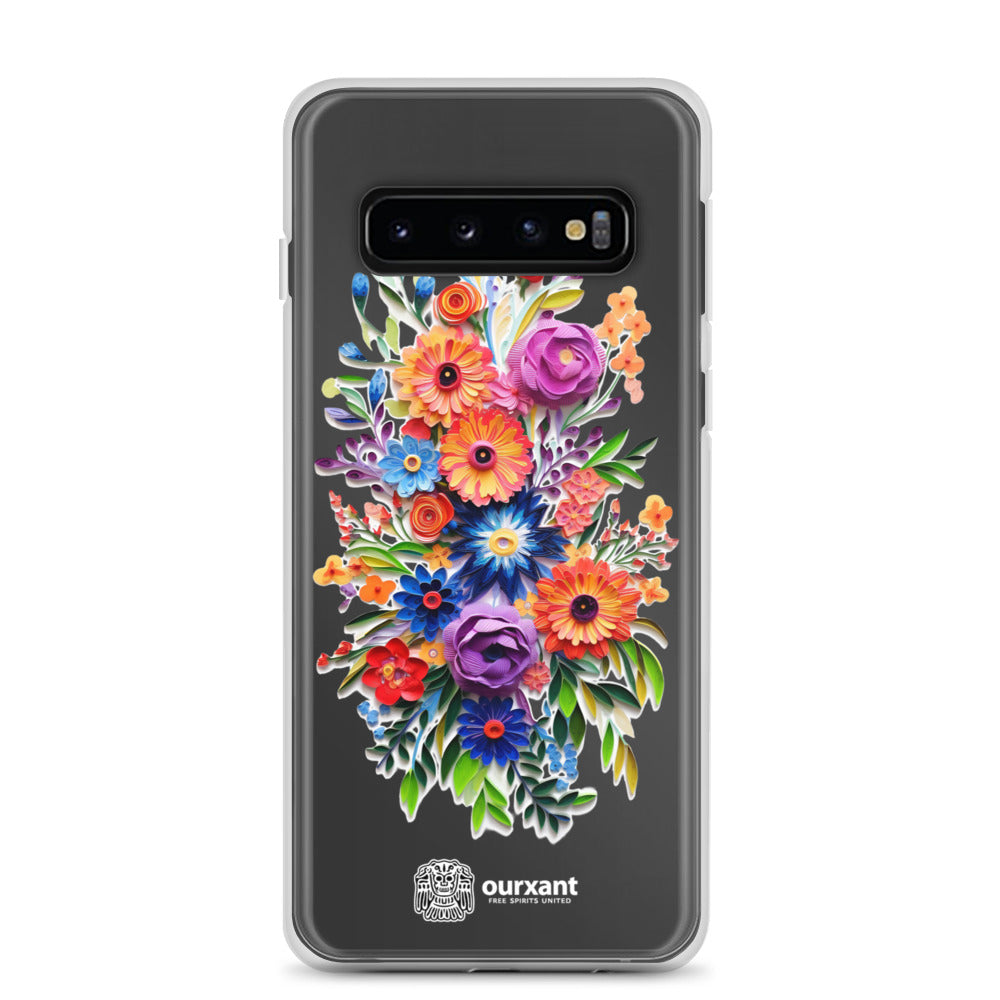 Samsung case, Phone protection, Sleek design, Mexican floral art, Oil-painted flowers, Scratch-resistant, Dustproof, Oil-resistant, Dirt-resistant, Solid back, Flexible sides, Precise alignment, Port openings, Fashionable, Elegance, Sophistication, Natural beauty, High-quality, Attention to detail, Apple accessory, Latinx accessory, Latina accessory, Mexican accessory, Samsung S23 Case