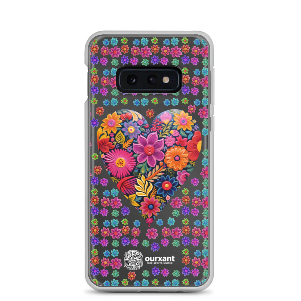 Samsung, phone case, sleek, protection, scratches, dust, oil, dirt, solid back, flexible sides, cuts, holes, original artwork, oil painted style, Mexican flowers, love, colorful, individuality, vibrant, unique design, cultural heritage, mood, joy, positivity, serenity, durability, long-lasting, style, artistic statement, Latina Accesories, Latina Samsung Cases, Mexican Heart