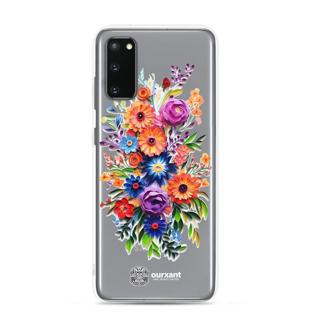 Samsung case, Phone protection, Sleek design, Mexican floral art, Oil-painted flowers, Scratch-resistant, Dustproof, Oil-resistant, Dirt-resistant, Solid back, Flexible sides, Precise alignment, Port openings, Fashionable, Elegance, Sophistication, Natural beauty, High-quality, Attention to detail, Apple accessory, Latinx accessory, Latina accessory, Mexican accessory, Samsung S23 Case