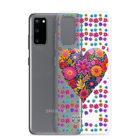 Samsung, phone case, sleek, protection, scratches, dust, oil, dirt, solid back, flexible sides, cuts, holes, original artwork, oil painted style, Mexican flowers, love, colorful, individuality, vibrant, unique design, cultural heritage, mood, joy, positivity, serenity, durability, long-lasting, style, artistic statement, Latina Accesories, Latina Samsung Cases, Mexican Heart