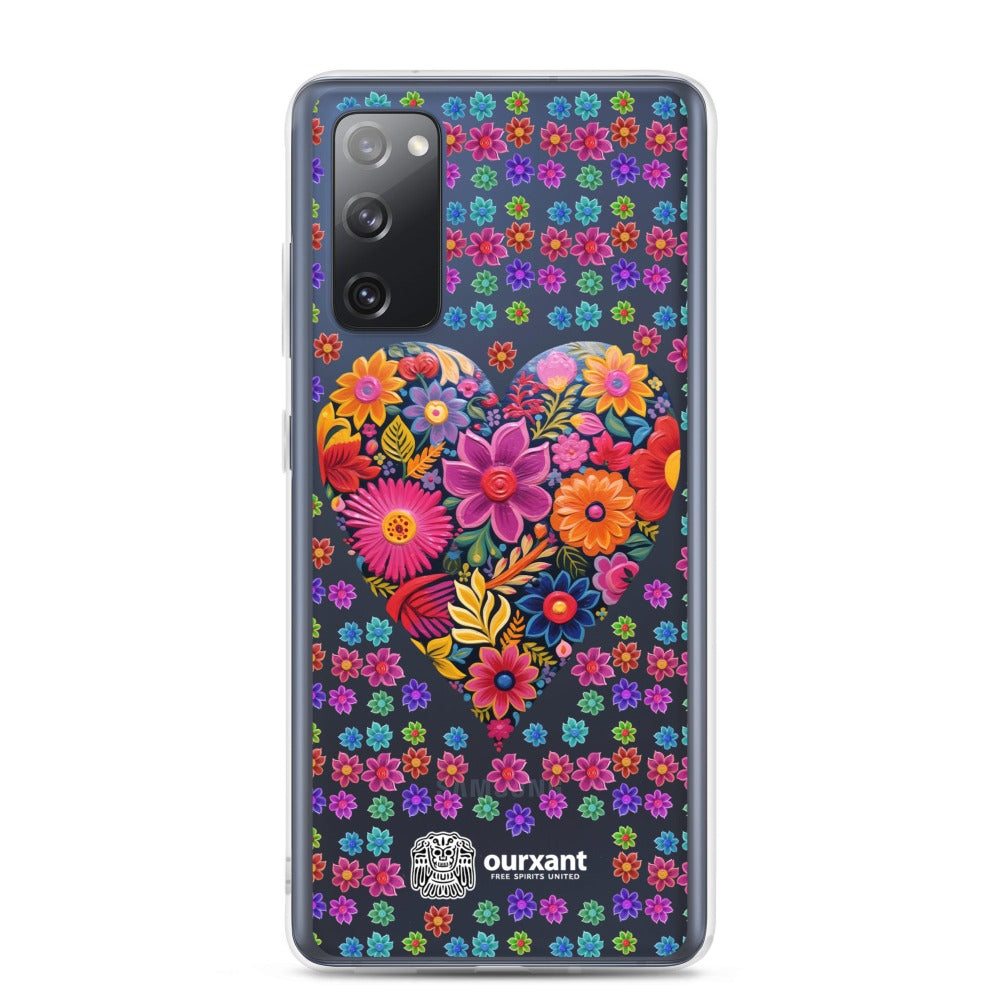 Samsung, phone case, sleek, protection, scratches, dust, oil, dirt, solid back, flexible sides, cuts, holes, original artwork, oil painted style, Mexican flowers, love, colorful, individuality, vibrant, unique design, cultural heritage, mood, joy, positivity, serenity, durability, long-lasting, style, artistic statement, Latina Accesories, Latina Samsung Cases, Mexican Heart