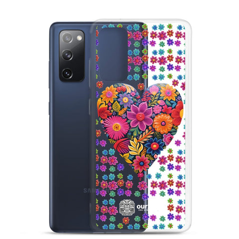 Samsung, phone case, sleek, protection, scratches, dust, oil, dirt, solid back, flexible sides, cuts, holes, original artwork, oil painted style, Mexican flowers, love, colorful, individuality, vibrant, unique design, cultural heritage, mood, joy, positivity, serenity, durability, long-lasting, style, artistic statement, Latina Accesories, Latina Samsung Cases, Mexican Heart