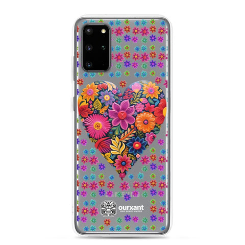 Samsung, phone case, sleek, protection, scratches, dust, oil, dirt, solid back, flexible sides, cuts, holes, original artwork, oil painted style, Mexican flowers, love, colorful, individuality, vibrant, unique design, cultural heritage, mood, joy, positivity, serenity, durability, long-lasting, style, artistic statement, Latina Accesories, Latina Samsung Cases, Mexican Heart