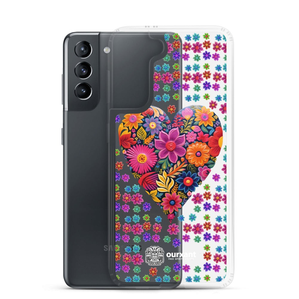 Samsung, phone case, sleek, protection, scratches, dust, oil, dirt, solid back, flexible sides, cuts, holes, original artwork, oil painted style, Mexican flowers, love, colorful, individuality, vibrant, unique design, cultural heritage, mood, joy, positivity, serenity, durability, long-lasting, style, artistic statement, Latina Accesories, Latina Samsung Cases, Mexican Heart