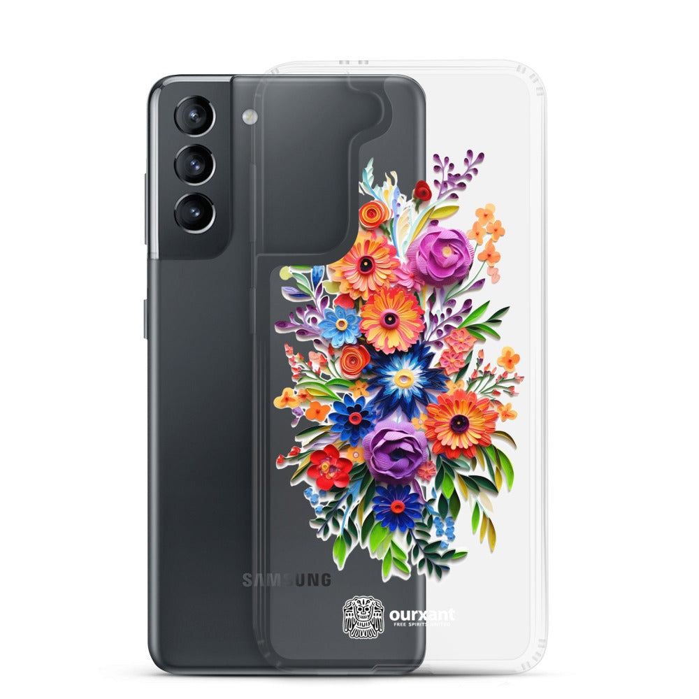 Samsung case, Phone protection, Sleek design, Mexican floral art, Oil-painted flowers, Scratch-resistant, Dustproof, Oil-resistant, Dirt-resistant, Solid back, Flexible sides, Precise alignment, Port openings, Fashionable, Elegance, Sophistication, Natural beauty, High-quality, Attention to detail, Apple accessory, Latinx accessory, Latina accessory, Mexican accessory, Samsung S23 Case