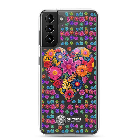 Samsung, phone case, sleek, protection, scratches, dust, oil, dirt, solid back, flexible sides, cuts, holes, original artwork, oil painted style, Mexican flowers, love, colorful, individuality, vibrant, unique design, cultural heritage, mood, joy, positivity, serenity, durability, long-lasting, style, artistic statement, Latina Accesories, Latina Samsung Cases, Mexican Heart