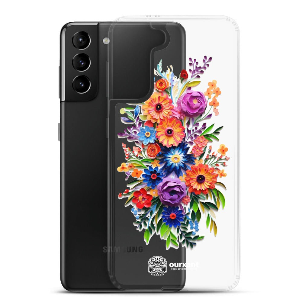 Samsung case, Phone protection, Sleek design, Mexican floral art, Oil-painted flowers, Scratch-resistant, Dustproof, Oil-resistant, Dirt-resistant, Solid back, Flexible sides, Precise alignment, Port openings, Fashionable, Elegance, Sophistication, Natural beauty, High-quality, Attention to detail, Apple accessory, Latinx accessory, Latina accessory, Mexican accessory, Samsung S23 Case