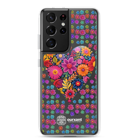 Samsung, phone case, sleek, protection, scratches, dust, oil, dirt, solid back, flexible sides, cuts, holes, original artwork, oil painted style, Mexican flowers, love, colorful, individuality, vibrant, unique design, cultural heritage, mood, joy, positivity, serenity, durability, long-lasting, style, artistic statement, Latina Accesories, Latina Samsung Cases, Mexican Heart