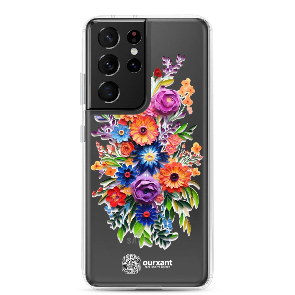 Samsung case, Phone protection, Sleek design, Mexican floral art, Oil-painted flowers, Scratch-resistant, Dustproof, Oil-resistant, Dirt-resistant, Solid back, Flexible sides, Precise alignment, Port openings, Fashionable, Elegance, Sophistication, Natural beauty, High-quality, Attention to detail, Apple accessory, Latinx accessory, Latina accessory, Mexican accessory, Samsung S23 Case