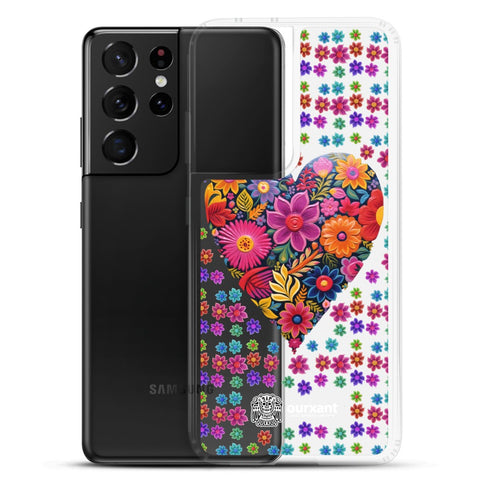 Samsung, phone case, sleek, protection, scratches, dust, oil, dirt, solid back, flexible sides, cuts, holes, original artwork, oil painted style, Mexican flowers, love, colorful, individuality, vibrant, unique design, cultural heritage, mood, joy, positivity, serenity, durability, long-lasting, style, artistic statement, Latina Accesories, Latina Samsung Cases, Mexican Heart