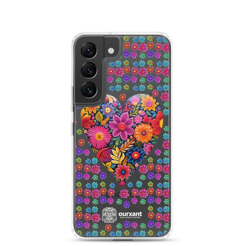 Samsung, phone case, sleek, protection, scratches, dust, oil, dirt, solid back, flexible sides, cuts, holes, original artwork, oil painted style, Mexican flowers, love, colorful, individuality, vibrant, unique design, cultural heritage, mood, joy, positivity, serenity, durability, long-lasting, style, artistic statement, Latina Accesories, Latina Samsung Cases, Mexican Heart