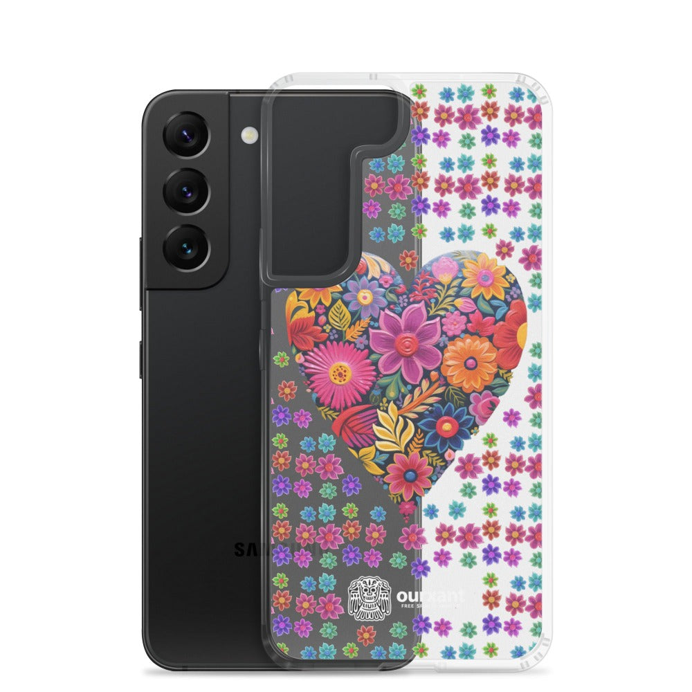 Samsung, phone case, sleek, protection, scratches, dust, oil, dirt, solid back, flexible sides, cuts, holes, original artwork, oil painted style, Mexican flowers, love, colorful, individuality, vibrant, unique design, cultural heritage, mood, joy, positivity, serenity, durability, long-lasting, style, artistic statement, Latina Accesories, Latina Samsung Cases, Mexican Heart