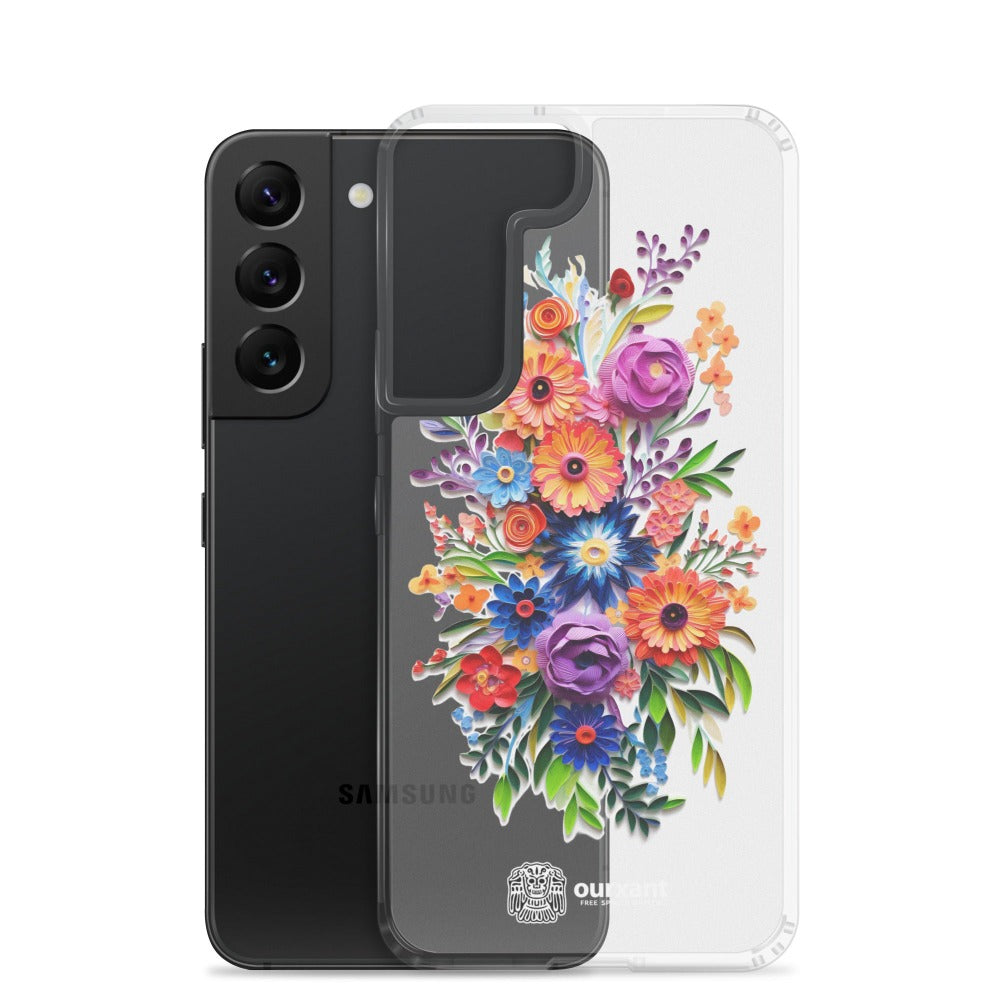 Samsung case, Phone protection, Sleek design, Mexican floral art, Oil-painted flowers, Scratch-resistant, Dustproof, Oil-resistant, Dirt-resistant, Solid back, Flexible sides, Precise alignment, Port openings, Fashionable, Elegance, Sophistication, Natural beauty, High-quality, Attention to detail, Apple accessory, Latinx accessory, Latina accessory, Mexican accessory, Samsung S23 Case