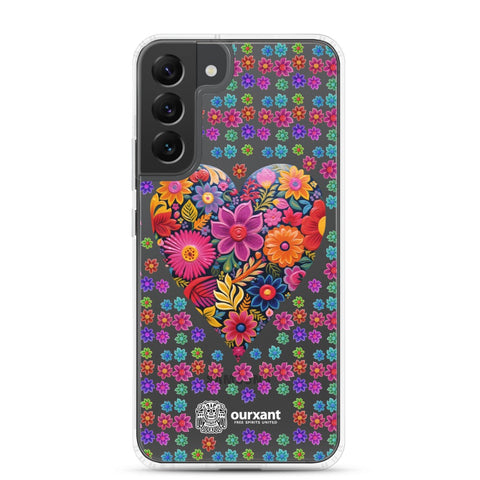 Samsung, phone case, sleek, protection, scratches, dust, oil, dirt, solid back, flexible sides, cuts, holes, original artwork, oil painted style, Mexican flowers, love, colorful, individuality, vibrant, unique design, cultural heritage, mood, joy, positivity, serenity, durability, long-lasting, style, artistic statement, Latina Accesories, Latina Samsung Cases, Mexican Heart