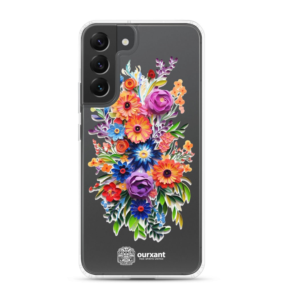 Samsung case, Phone protection, Sleek design, Mexican floral art, Oil-painted flowers, Scratch-resistant, Dustproof, Oil-resistant, Dirt-resistant, Solid back, Flexible sides, Precise alignment, Port openings, Fashionable, Elegance, Sophistication, Natural beauty, High-quality, Attention to detail, Apple accessory, Latinx accessory, Latina accessory, Mexican accessory, Samsung S23 Case