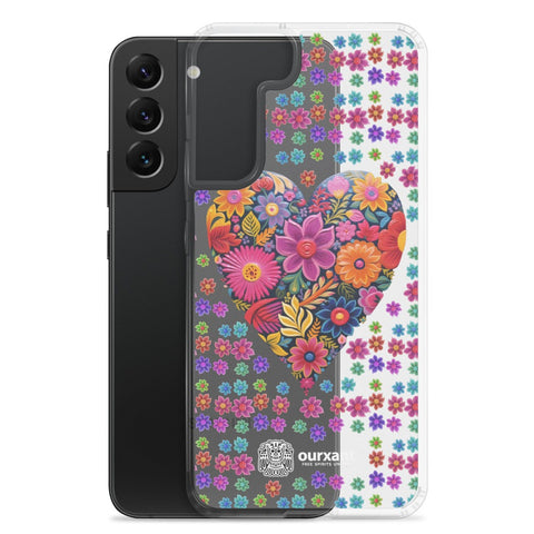 Samsung, phone case, sleek, protection, scratches, dust, oil, dirt, solid back, flexible sides, cuts, holes, original artwork, oil painted style, Mexican flowers, love, colorful, individuality, vibrant, unique design, cultural heritage, mood, joy, positivity, serenity, durability, long-lasting, style, artistic statement, Latina Accesories, Latina Samsung Cases, Mexican Heart