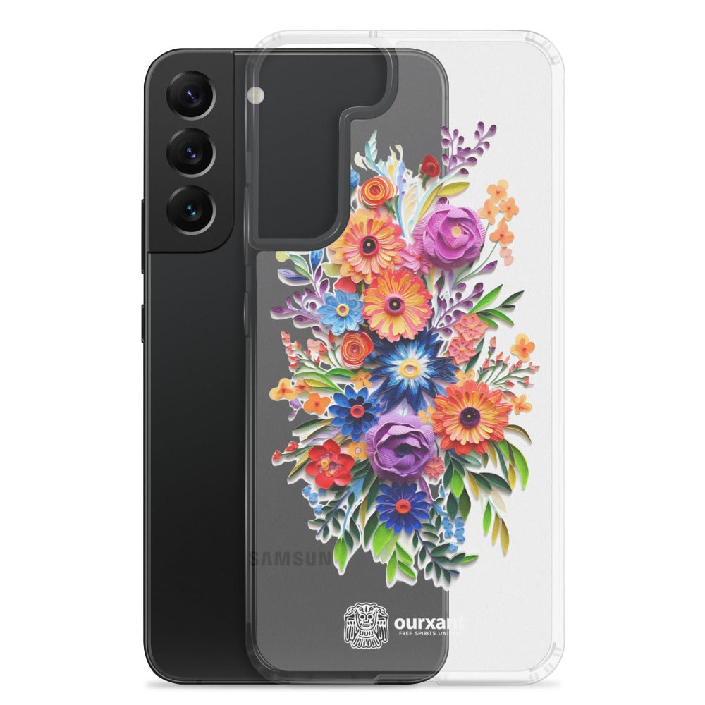 Samsung case, Phone protection, Sleek design, Mexican floral art, Oil-painted flowers, Scratch-resistant, Dustproof, Oil-resistant, Dirt-resistant, Solid back, Flexible sides, Precise alignment, Port openings, Fashionable, Elegance, Sophistication, Natural beauty, High-quality, Attention to detail, Apple accessory, Latinx accessory, Latina accessory, Mexican accessory, Samsung S23 Case