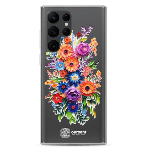 Samsung case, Phone protection, Sleek design, Mexican floral art, Oil-painted flowers, Scratch-resistant, Dustproof, Oil-resistant, Dirt-resistant, Solid back, Flexible sides, Precise alignment, Port openings, Fashionable, Elegance, Sophistication, Natural beauty, High-quality, Attention to detail, Apple accessory, Latinx accessory, Latina accessory, Mexican accessory, Samsung S23 Case